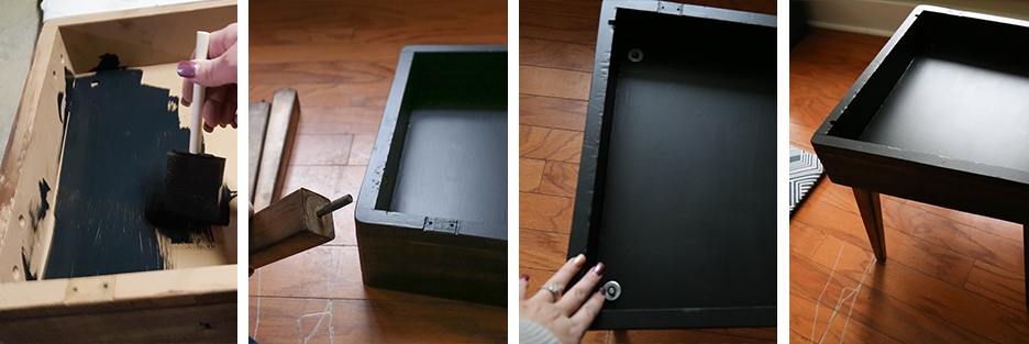 painting inside of sewing bench