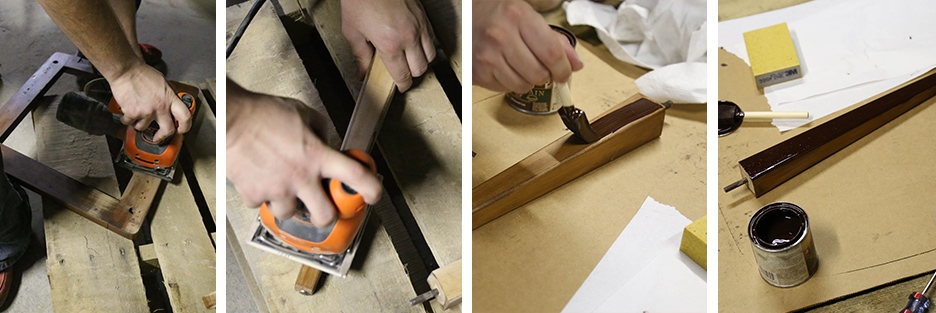 sanding and staining piano stool