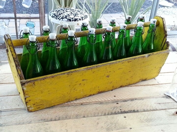 old green glass bottles from estate sale
