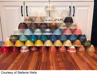 pyrex bowls stacked into a pyramid shape