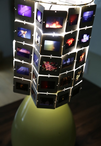 lamp shade made from projector slides illuminated